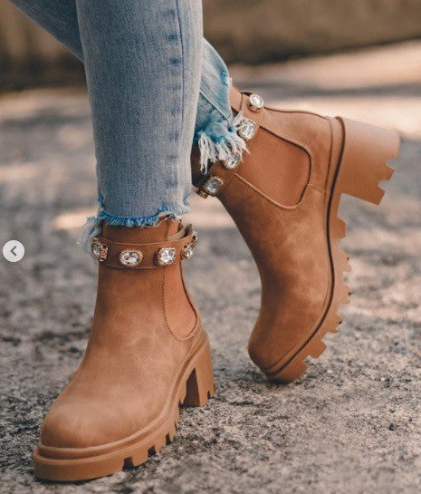 $55 Tan Jeweled Booties